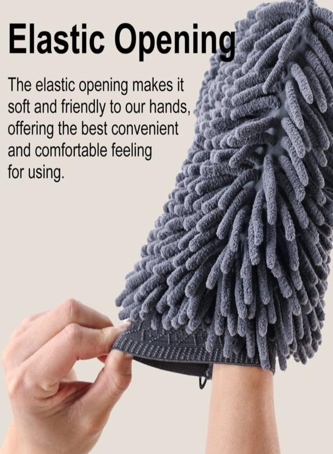 Microshine Dog Drying Towel Gloves, for Dog Bath (2 Pack, Grey) - Ultra Absorbent Chenille Microfiber Grooming Mitts for Fast Drying Wet Pets, Dogs - Image 3